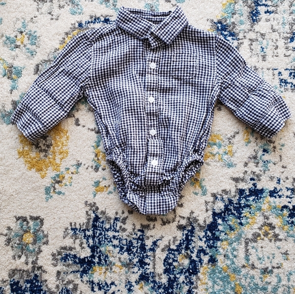 Janie and Jack Blue Gingham Button Down Bodysuit - Picture 3 of 7